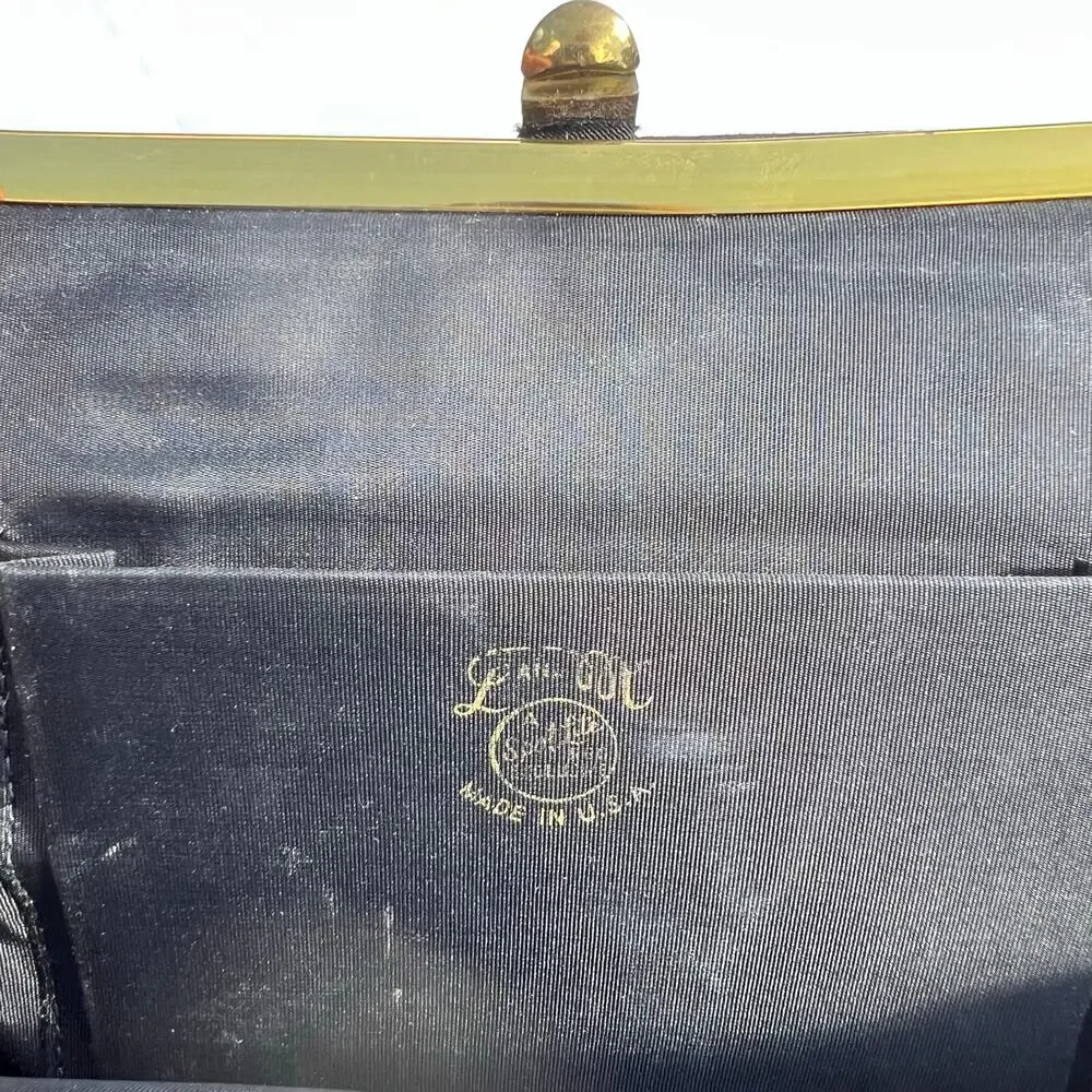 Vintage L and M Clutch Handbag Purse Black and Gold Tone